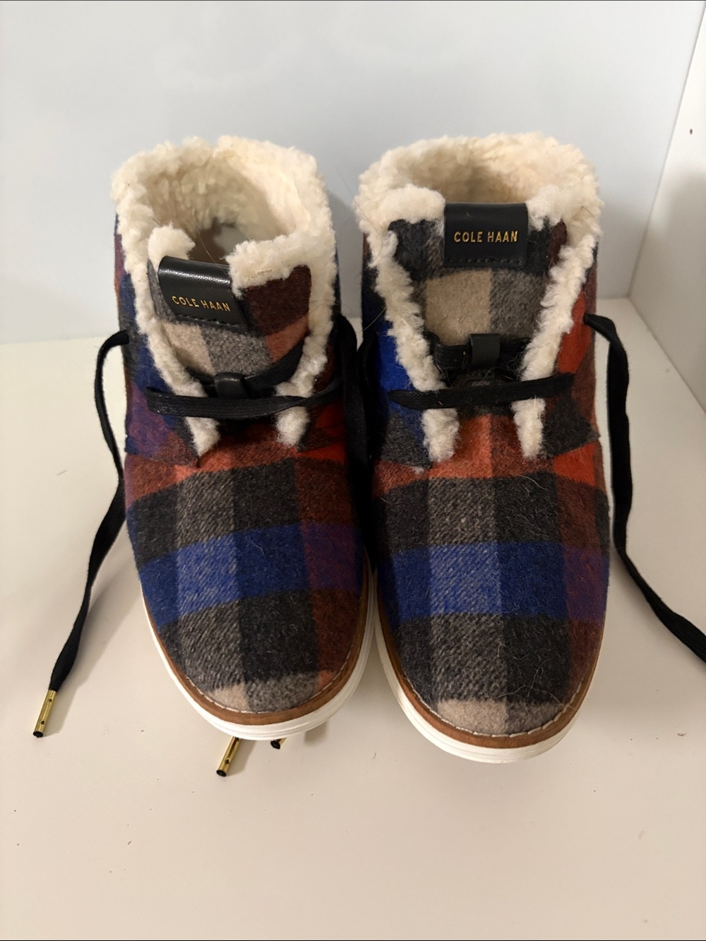 Cole Haan Kids Plaid Sherpa-Lined Ankle Boots in Blue, Brown, Black, Cream